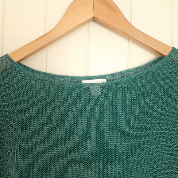 J. Jill Linen Blend Open Knit 3/4 Sleeve Sweater Teal Size M - Picture 4 of 10